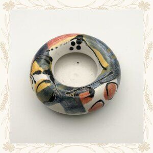 Abstract Hand-Painted Ceramic Tealight Holder